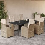 vidaXL Ensemble à manger de jardin et coussins 7 Pièces beige poly rotin