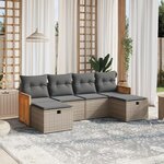 vidaXL Salon de jardin 6 Pièces avec coussins gris résine tressée