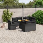 vidaXL Salon de jardin 9 Pièces avec coussins noir résine tressée