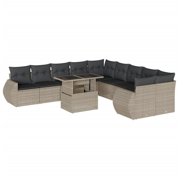 vidaXL Salon de jardin 11 Pièces avec coussins gris clair résine tressée