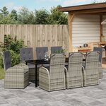 Ensemble de salle à manger de jardin de 9 pièces avec coussins en poly rattan gris