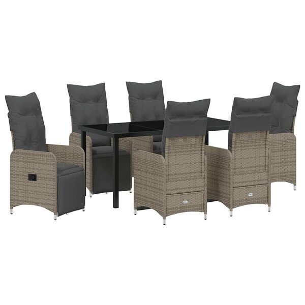 vidaXL Ensemble de salle à manger de jardin 7 pièces avec coussins en poly rotin gris