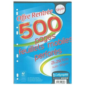 Feuillets mobiles s/film 21x29 7 perforés 500p séyès 90g CALLIGRAPHE