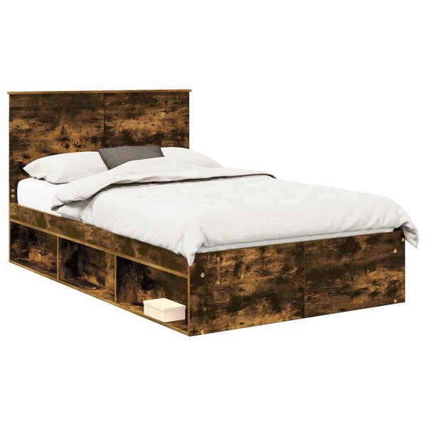 vidaXL Cadre de lit Chêne fumé 120 x 200 cm Bois de pin massif