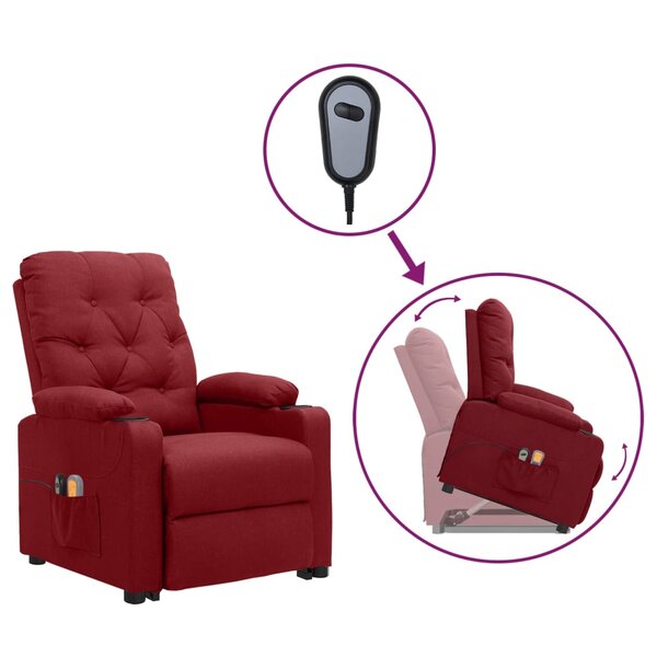 vidaXL Fauteuil de massage Rouge bordeaux Tissu