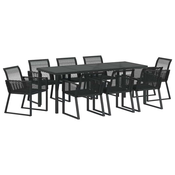vidaXL Ensemble de salle à manger pour jardin 9 Pièces Noir Poly rotin