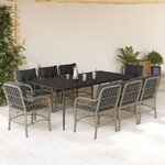 vidaXL Ensemble à manger de jardin et coussins 9 Pièces gris clair rotin