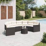 vidaXL Canapé de jardin table coussins demi-rond noir résine tressée