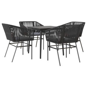 vidaXL Ensemble à manger de jardin et coussins 5 Pièces noir rotin verre