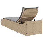 VidaXL Chaise longue pliante coussin et rangement beige résine tressée