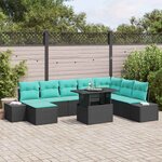 vidaXL Ensemble de canapé de jardin 9 Pièces Noir et Bleu polyrotin