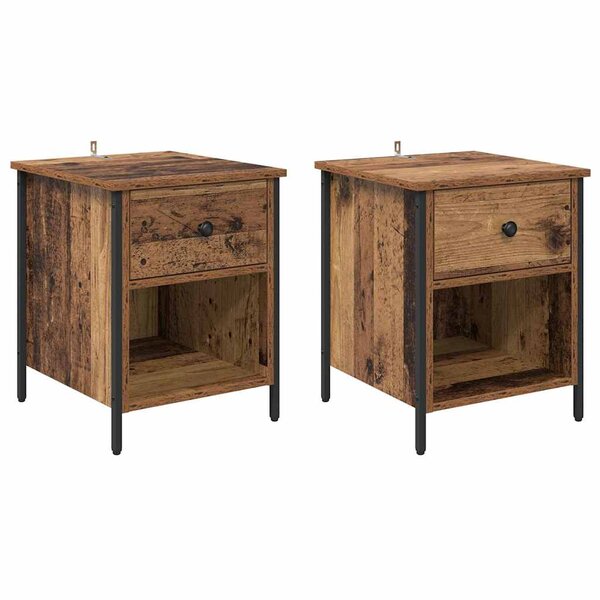 vidaXL Cabinet de chevet avec tiroir 2 Pièces Bois ancien 40 x 42 x 50 cm
