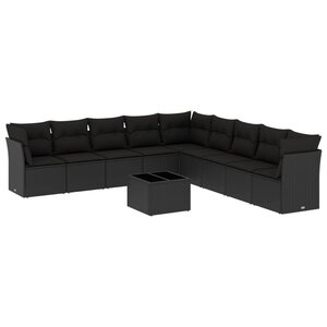 vidaXL Salon de jardin 10 Pièces avec coussins noir résine tressée