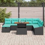 vidaXL Ensemble de canapé de jardin avec coussin 9 Pièces Noir Poly rotin
