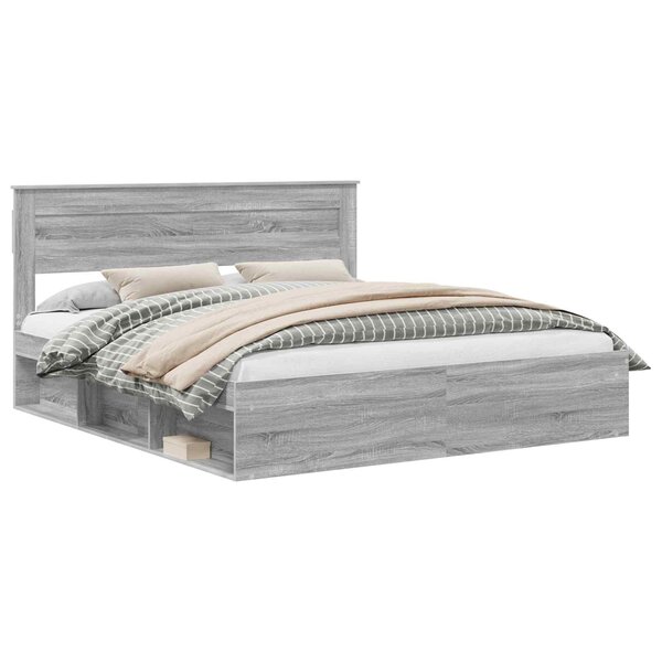 vidaXL Cadre de lit Gris Sonoma 180 x 200 cm Bois de pin massif