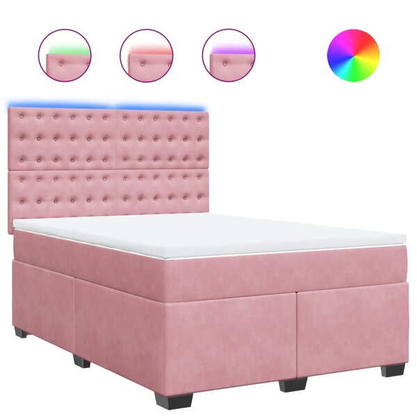 vidaXL Sommier à lattes de lit avec matelas Rose 140x190 cm Velours
