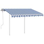 vidaXL Auvent manuel rétractable avec poteaux 3x2 5 m Bleu et blanc