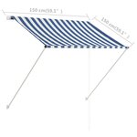 vidaXL Auvent rétractable 150x150 cm Bleu et blanc