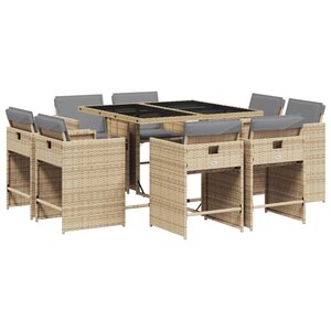 vidaXL Ensemble à manger de jardin et coussins 9 Pièces mélange beige