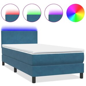 vidaXL Sommier à lattes de lit et matelas et LED bleu foncé 80x210 cm velours