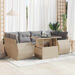 vidaXL Salon de jardin avec coussins 7 Pièces beige résine tressée