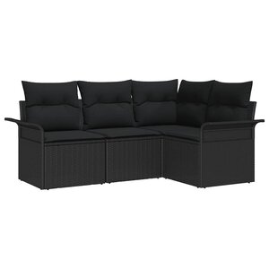 vidaXL Ensemble de canapé de jardin avec coussin 4 Pièces Noir polyrotin