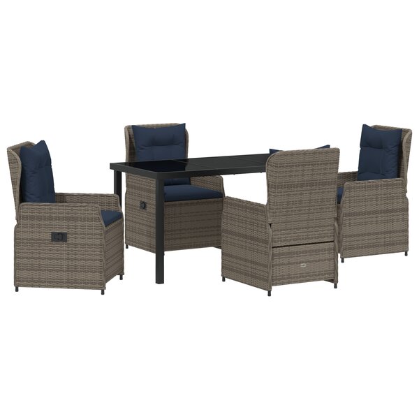 vidaXL Ensemble de Dîner de Jardin 5 Pièces Gris Poly Rattan