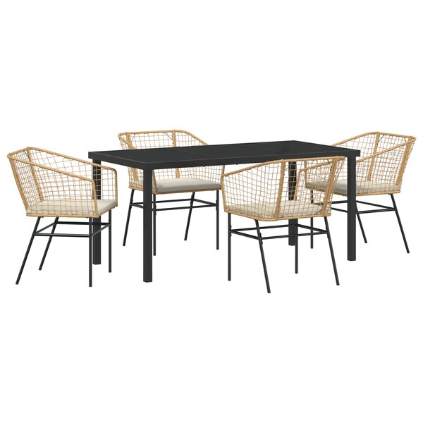 vidaXL Set de salle à manger de jardin 5 pièces avec coussins marron poly rotin