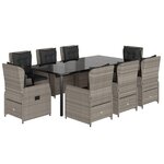 vidaXL Ensemble à manger de jardin et coussins 9 Pièces gris clair rotin