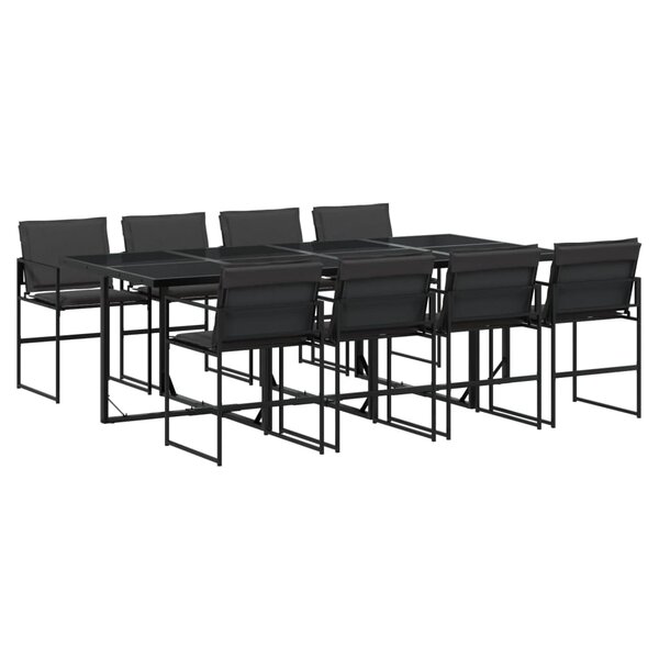 vidaXL Ensemble à manger de jardin avec coussins 9 Pièces noir textilène