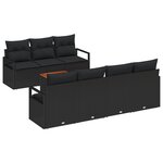Ensemble de canapés de jardin 8 pièces avec coussins en polyrotin noir acacia