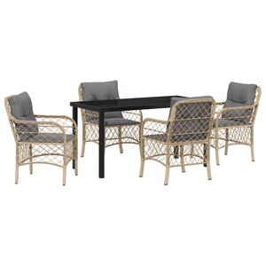 vidaXL Ensemble de salle à manger jardin 5 pièces avec coussins beige en rotin poly