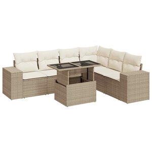 vidaXL Salon de jardin avec coussins 7 Pièces beige résine tressée