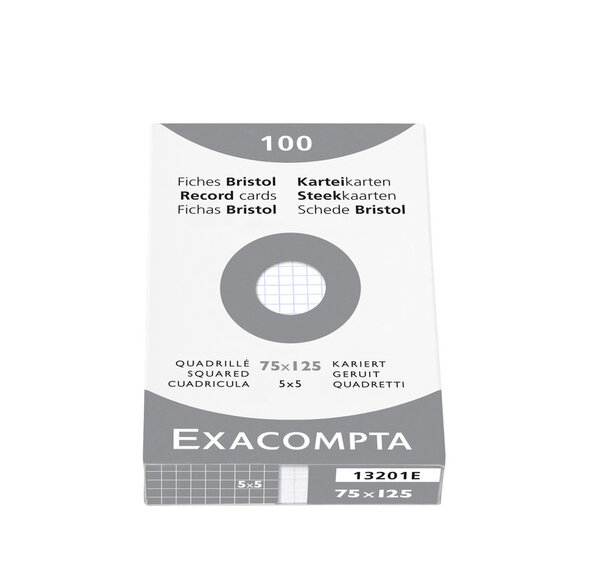 Paquet de 100 Fiches BRISTOL 75x125 mm 5X5 Blanc EXACOMPTA