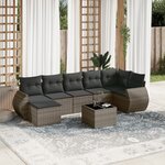 vidaXL Salon de jardin 8 Pièces avec coussins gris résine tressée