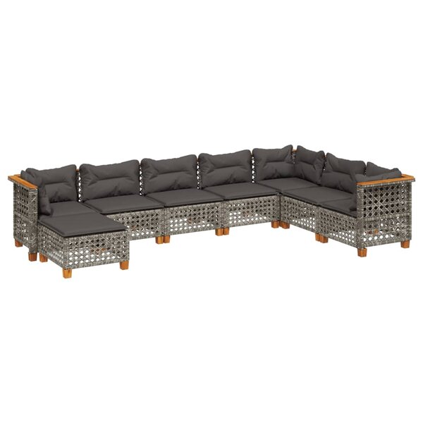 vidaXL Salon de jardin 8 Pièces avec coussins gris résine tressée