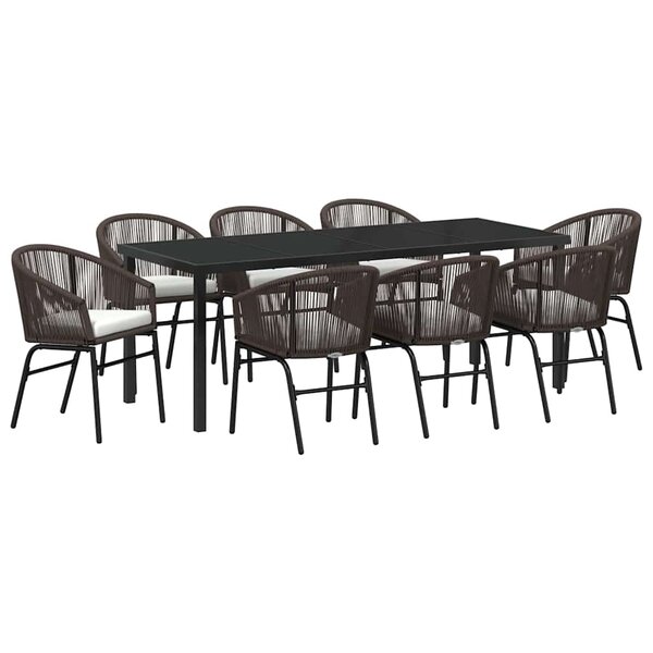 vidaXL Ensemble de salle à manger pour jardin 9 Pièces Marron Poly rotin