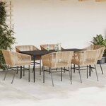 vidaXL Ensemble à manger jardin coussins 7Pièces marron poly rotin verre