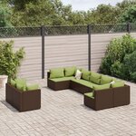 vidaXL Salon de jardin avec coussins 9 Pièces marron résine tressée