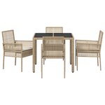 Ensemble de salle à manger de jardin 5 pièces avec coussins en poly rattan beige