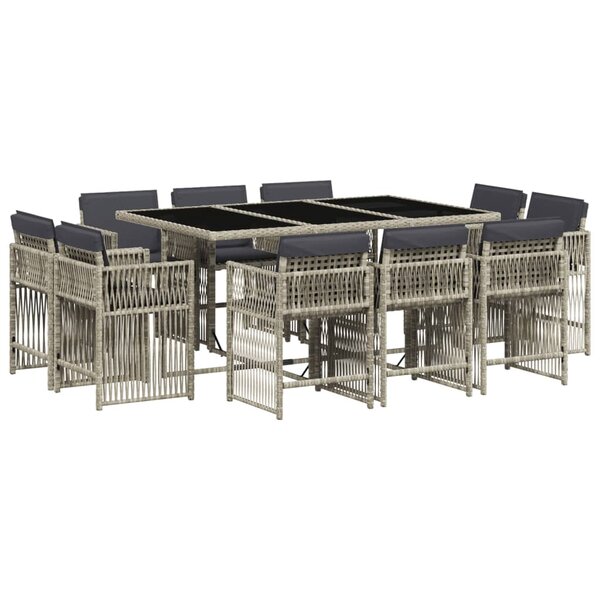 vidaXL Ensemble à manger de jardin 11Pièces avec coussins gris poly rotin