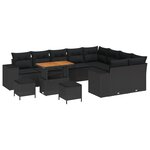 Ensemble de Canapés de Jardin 12 pièces avec Coussins Noir Rattan Synthétique Acacia