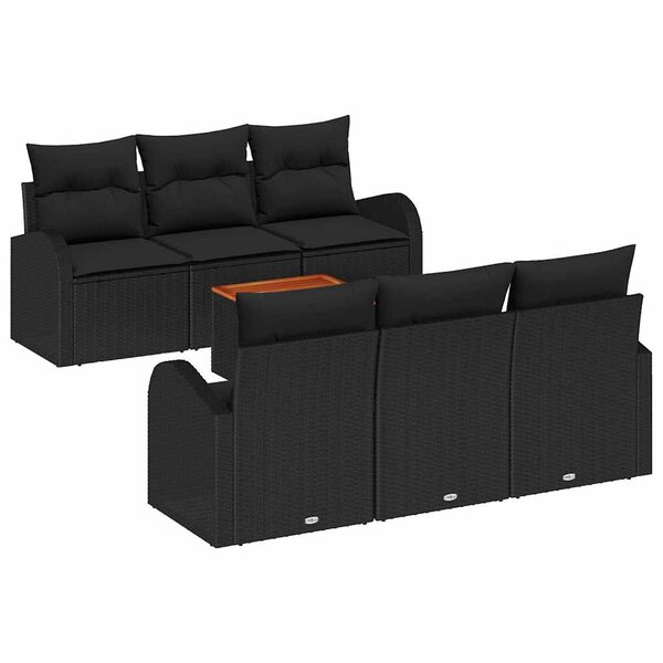 vidaXL Ensemble de canapé de jardin 7 Pièces Noir Poly rotin