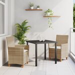 vidaXL Ensemble de salle à manger de jardin 3 pièces avec coussins Beige Poly Rattan