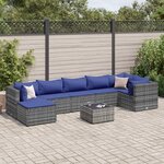 vidaXL Salon de jardin 8 Pièces avec coussins Gris Résine tressée