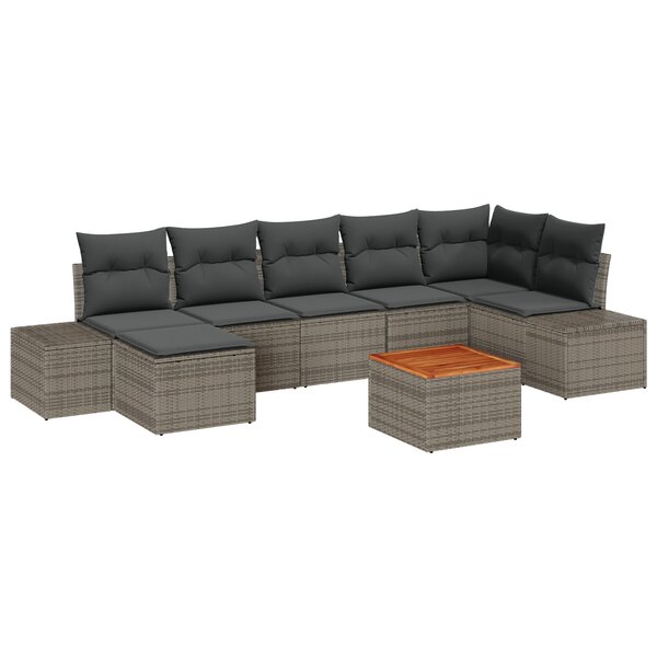 vidaXL Ensemble de Canapés de Jardin 8 Pièces avec Coussins Gris Rattan Poly Acacia