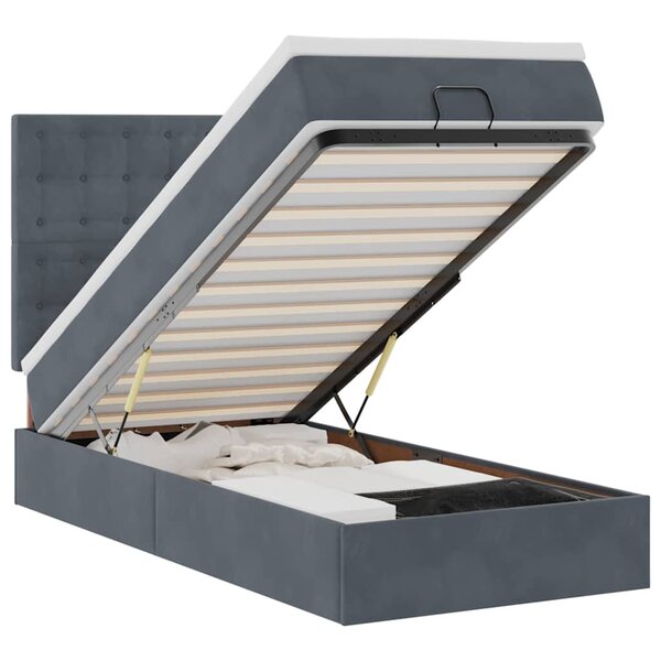 vidaXL Cadre de lit ottoman et matelas gris foncé 90x200 cm velours