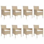 vidaXL Ensemble à manger de jardin et coussins 9 Pièces beige Poly rotin