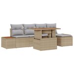 vidaXL Ensemble de salle à manger de jardin en 6 pièces avec coussins beige en polyrotin et acacia