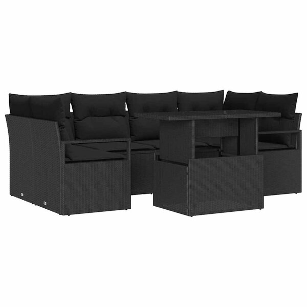vidaXL Ensemble de Canapés avec coussin 7 Pièces Noir polyrotin